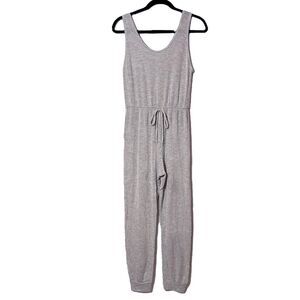 Caution to the Wind striped jogger style jumpsuit women small grey white stretch